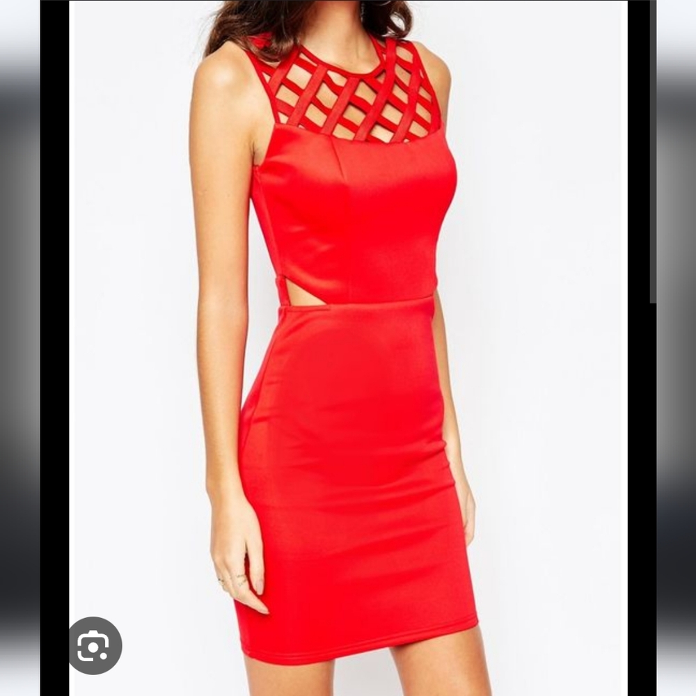 Fluer East by Lipsy Red Bodycon Dress SIZE 4